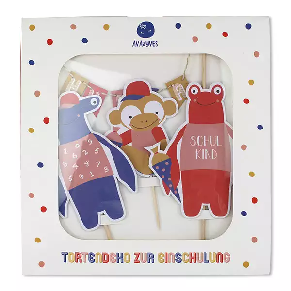 Cake Topper Hurra Schulkind - Affe, Hummer, Hammerhai