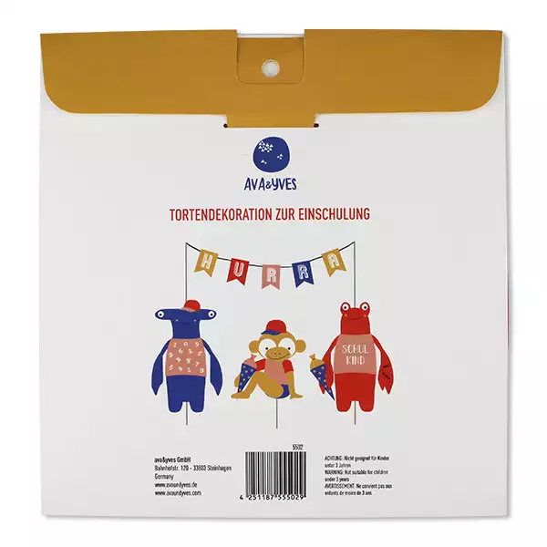 Cake Topper Hurra Schulkind - Affe, Hummer, Hammerhai