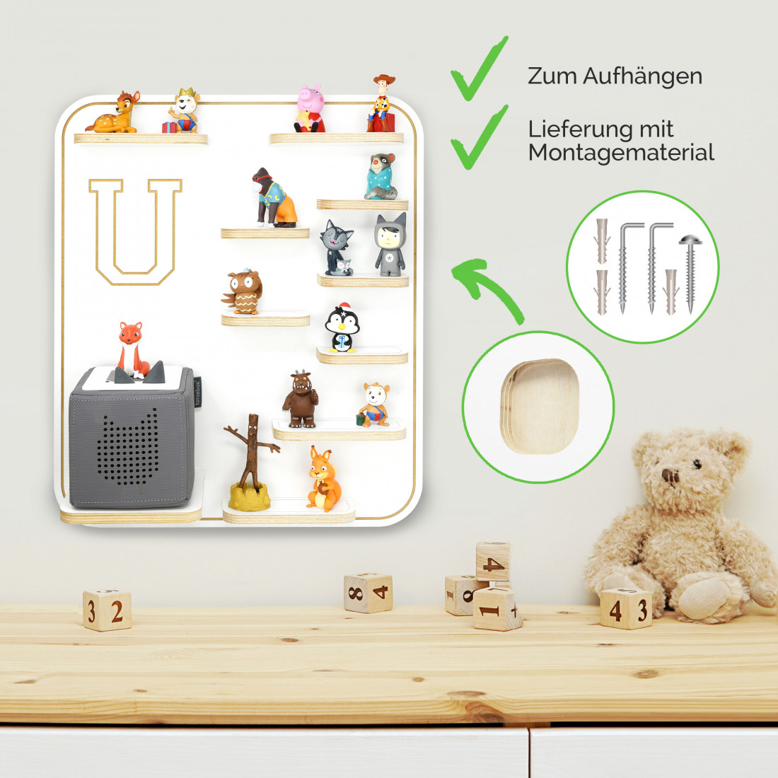 Regal geeignet für die Toniebox "Buchstabe U" - zum Aufhängen