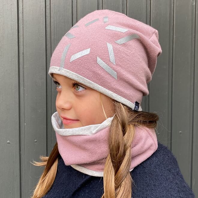 Merino Kindermütze - rosa Stern silber
