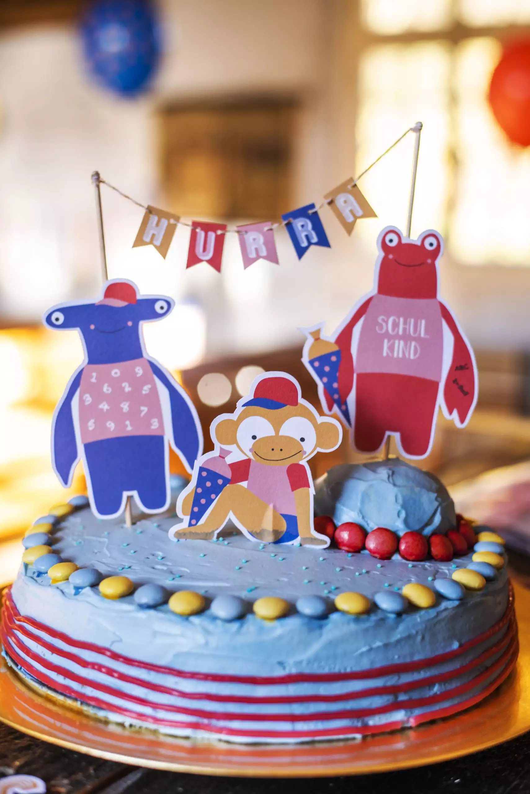 Cake Topper Hurra Schulkind - Affe, Hummer, Hammerhai